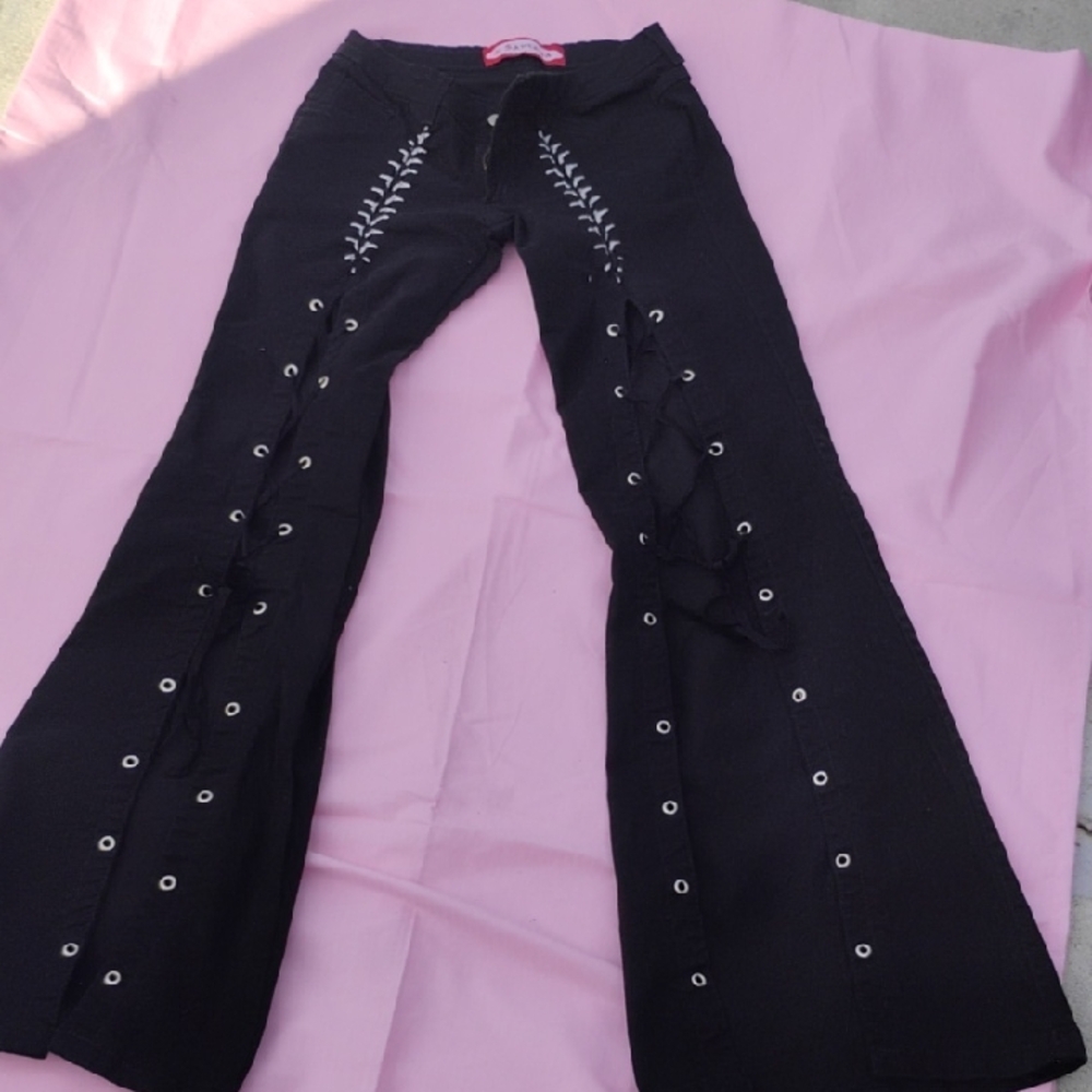 Vintage Black Bondage  Flare Pants with Lace Up Sides.